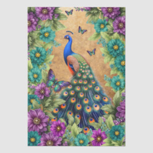 Elegant Floral Peacock  & Butterflies Decoupage Tissue Paper