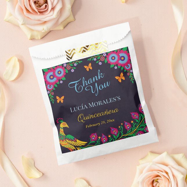 Elegant Floral Peacock Folk Art Fiesta Quinceanera Favour Bags (Creator Uploaded)