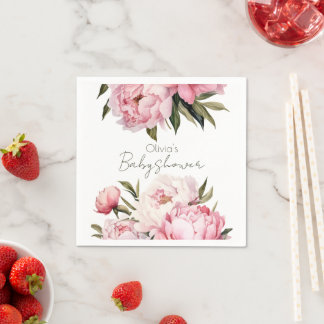 Elegant floral peonies baby shower napkin