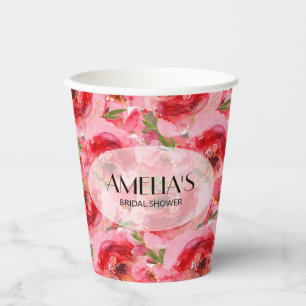 Elegant Floral Peonies Bridal Shower Paper Cups