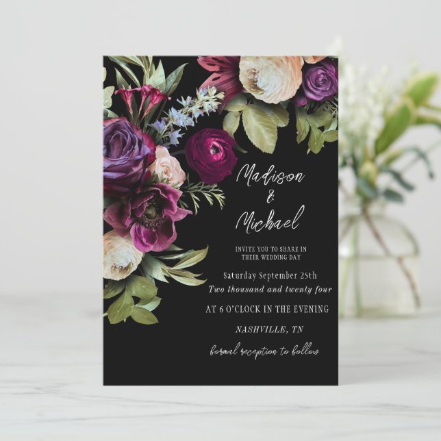 Elegant Floral Peonies Wedding Invitation (Standing Front)