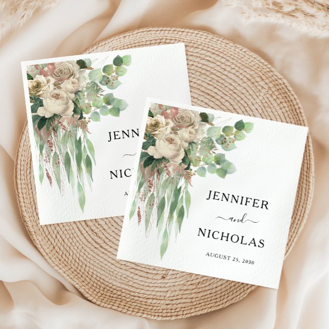 Elegant Floral Peonies Wedding  Napkin (Elegant Floral Peonies Wedding Napkins)