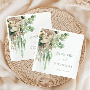 Elegant Floral Peonies Wedding Napkin