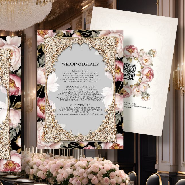 Elegant Floral Peony Gold Pink and Black Details Invitation (Creator Uploaded)