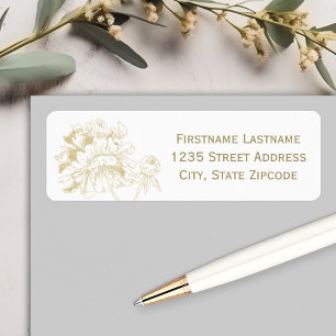 Elegant Floral Peony Wedding Gold Return Address