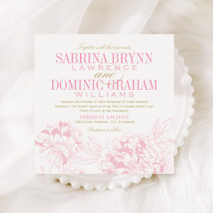 Elegant Floral Peony Wedding Pink Gold Invitation