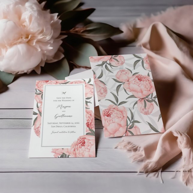 Elegant Floral Peony Wedding Save The Date Card (Creator Uploaded)