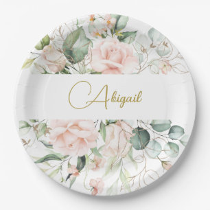 Elegant Floral Personal Pink Roses Paper Plate