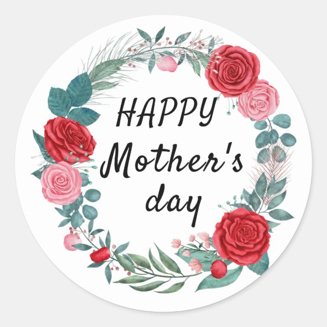 Elegant floral Personalise Mother's Day Classic Round Sticker (Front)