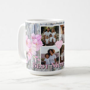 Elegant floral Personalised 4 photo Best Mum Coffee Mug
