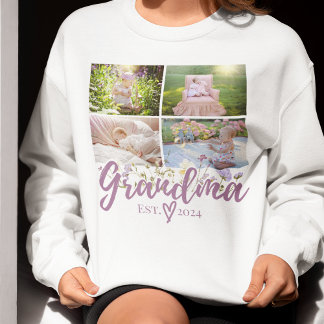 Elegant Floral Personalised Grandma Photo Sweatshirt