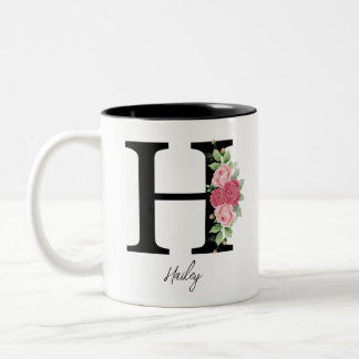 Elegant Floral Personalised Monogram Coffee Mug H
