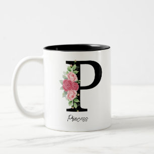 Elegant Floral Personalised Monogram Coffee Mug P