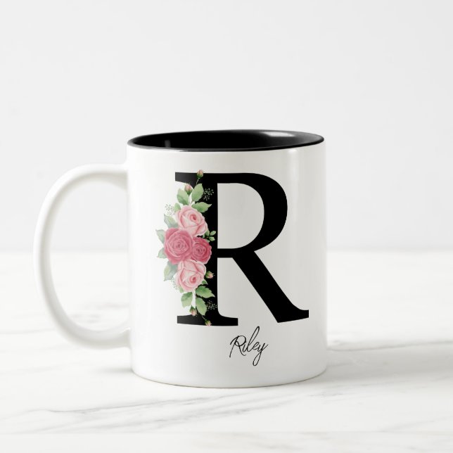 Elegant Floral Personalised Monogram Coffee Mug R (Left)