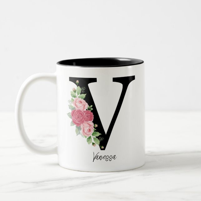 Elegant Floral Personalised Monogram Coffee Mug V (Left)