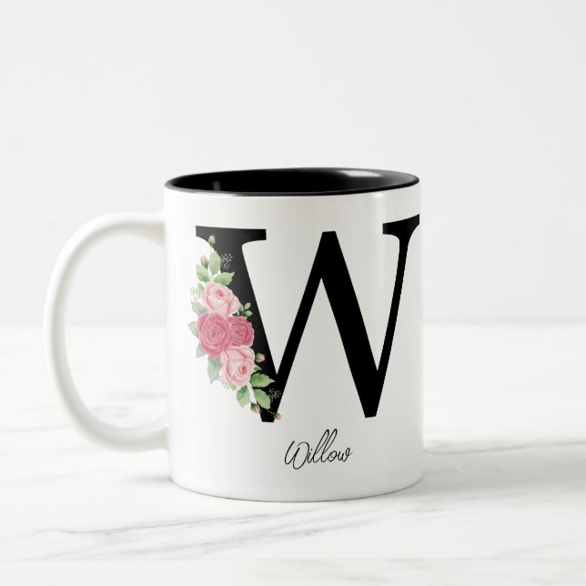 Elegant Floral Personalised Monogram Coffee Mug W (Left)