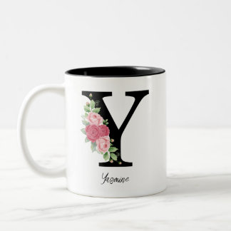 Elegant Floral Personalised Monogram Coffee Mug Y