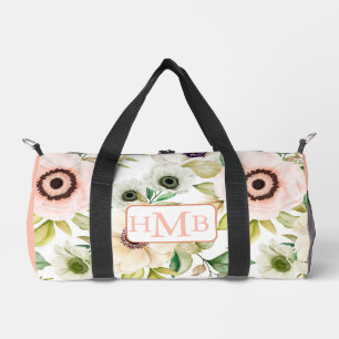 Elegant Floral Personalised Monogram Pink Custom Duffle Bag