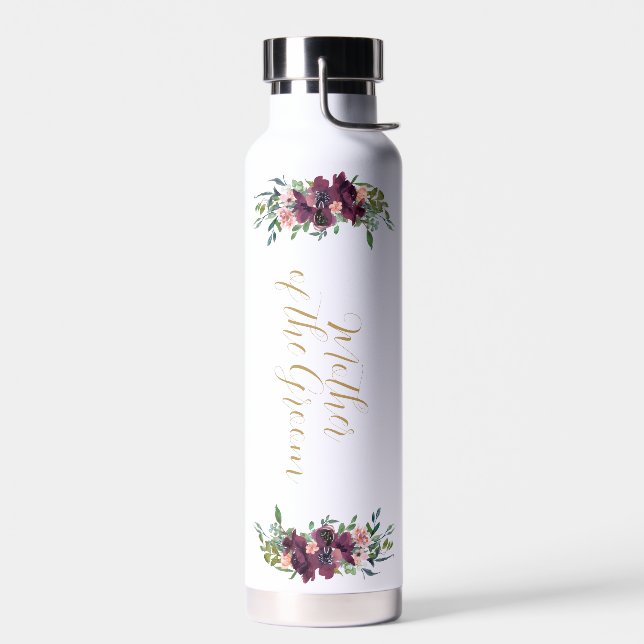 Elegant Floral Personalised Mother of the Groom Water Bottle (Left)