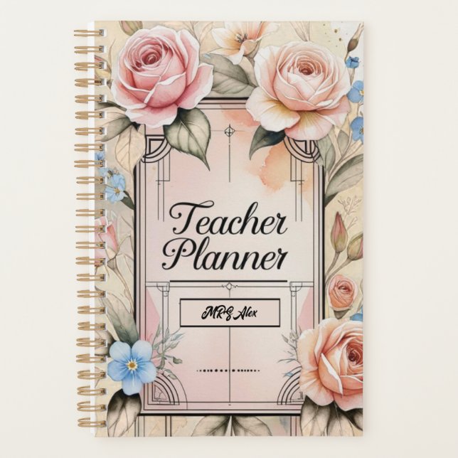 Elegant Floral Personalised Teacher PlannerPlanner Planner (Front)