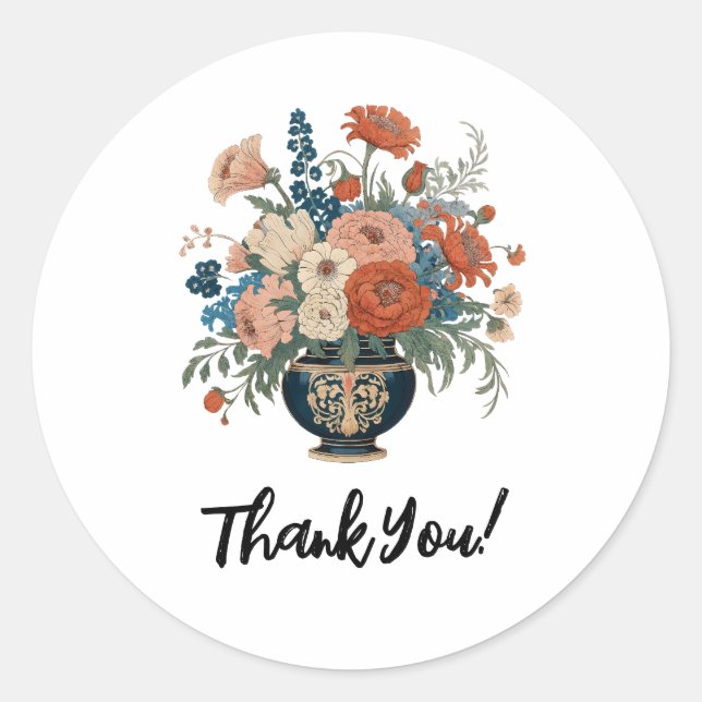 Elegant Floral Personalised Thank You Classic Round Sticker (Front)