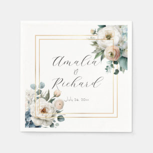 Elegant Floral Personalised Wedding Napkins