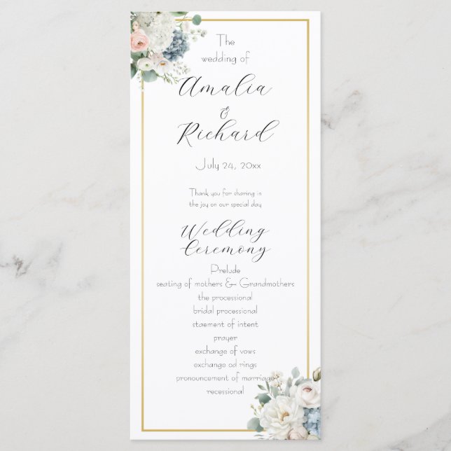 Elegant Floral Personalised Wedding Program Programme (Front)