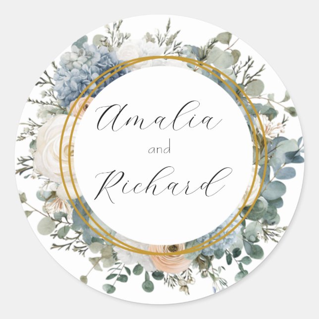 Elegant Floral Personalised Wedding Sticker (Front)