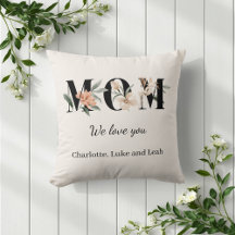 Elegant Floral Personalized Mom Throw Pillow Gift