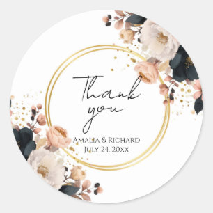 Elegant Floral Personalized “Thank You” Wedding Classic Round Sticker