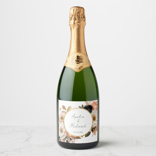 Elegant Floral Personalized Wedding Bottle Labels (Front)