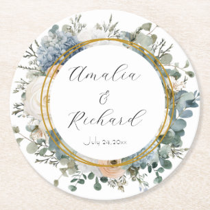 Elegant Floral Personalized Wedding Coasters