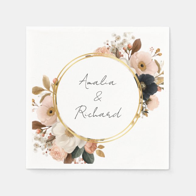 Elegant Floral Personalized Wedding Napkins (Front)