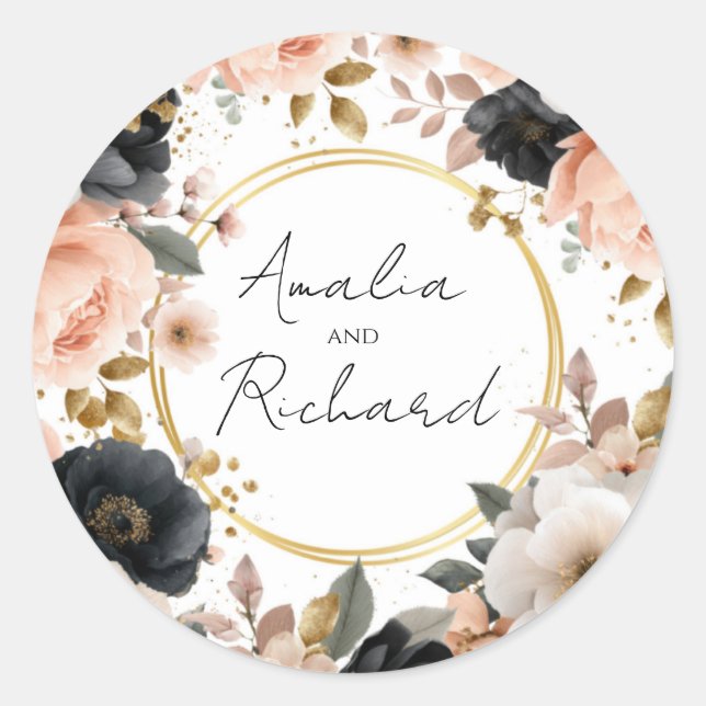 Elegant Floral Personalized Wedding Sticker (Front)