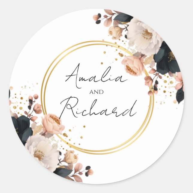 Elegant Floral Personalized Wedding Sticker (Front)