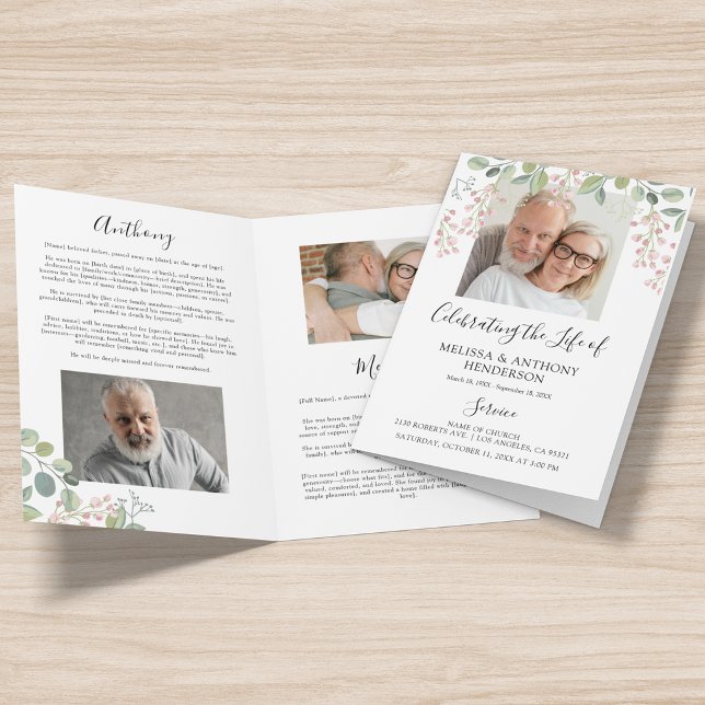 Elegant Floral Photo 2 Person Memorial Program (Creator Uploaded)