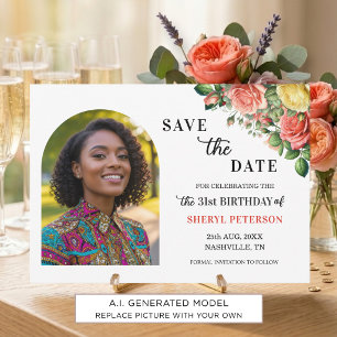 Elegant Floral Photo 31st Birthday Party  Save The Date