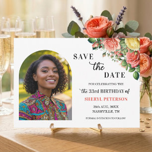 Elegant Floral Photo 33rd Birthday Party Save The Date
