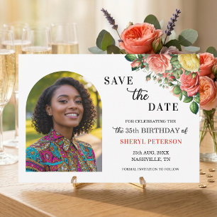 Elegant Floral Photo 35th Birthday Party Save The Date