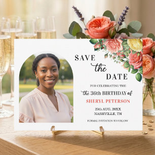 Elegant Floral Photo 36th Birthday Party Save The Date