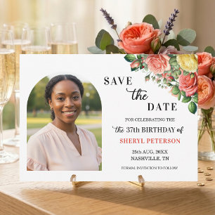 Elegant Floral Photo 37th Birthday Party Save The Date