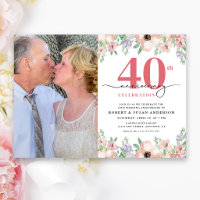 Elegant Floral Photo 40th Wedding Anniversary