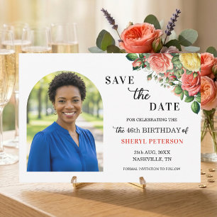 Elegant Floral Photo 46th Birthday Party Save The Date