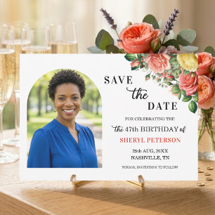 Elegant Floral Photo 47th Birthday Party Save The Date