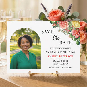 Elegant Floral Photo 53rd Birthday Party Save The Date