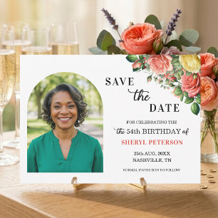 Elegant Floral Photo 54th Birthday Party Save The Date