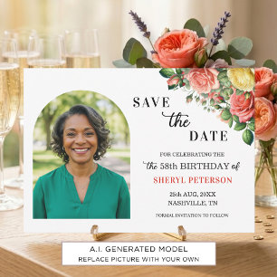 Elegant Floral Photo 58th Birthday Party  Save The Date