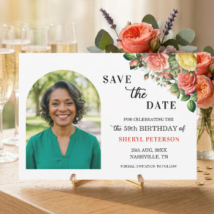 Elegant Floral Photo 59th Birthday Party Save The Date
