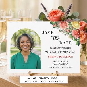 Elegant Floral Photo 63rd Birthday Party Save The Date