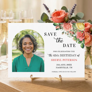 Elegant Floral Photo 65th Birthday Party Save The Date